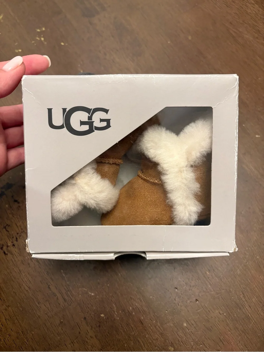 UGG Baby/Toddler Tan Suede Booties with Cream Shearling Trim